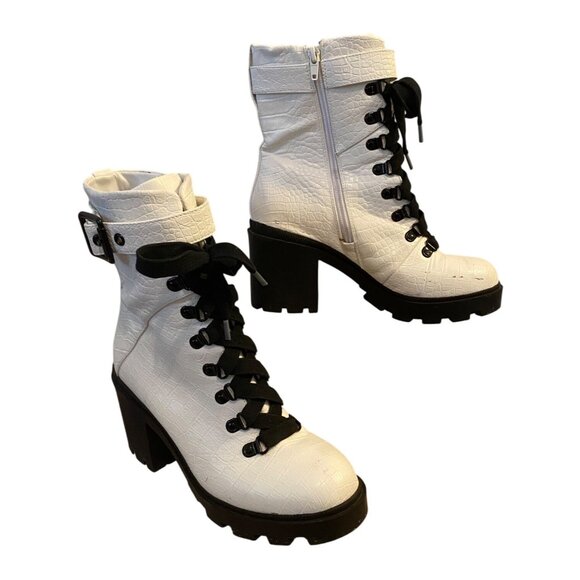 MIX No. 6 White Faux Leather Mid Shaft Block Heel Platform Boot Size 7.5 - Picture 3 of 9
